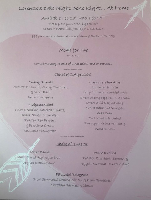 Valentines day dinner menu