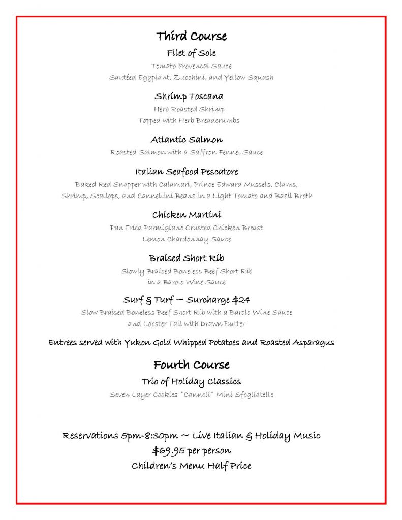 Feast Of The Fishes - Christmas Eve Menu - Lorenzo's Restaurant, Bar ...